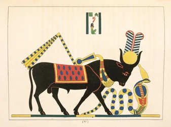 Der Apis-Stier, Illustration aus Pantheon egyptien: Sammlung der mythologischen Figuren des Alten Ägypten von Jean-Francois Champollion, veröffentlicht 1823-25